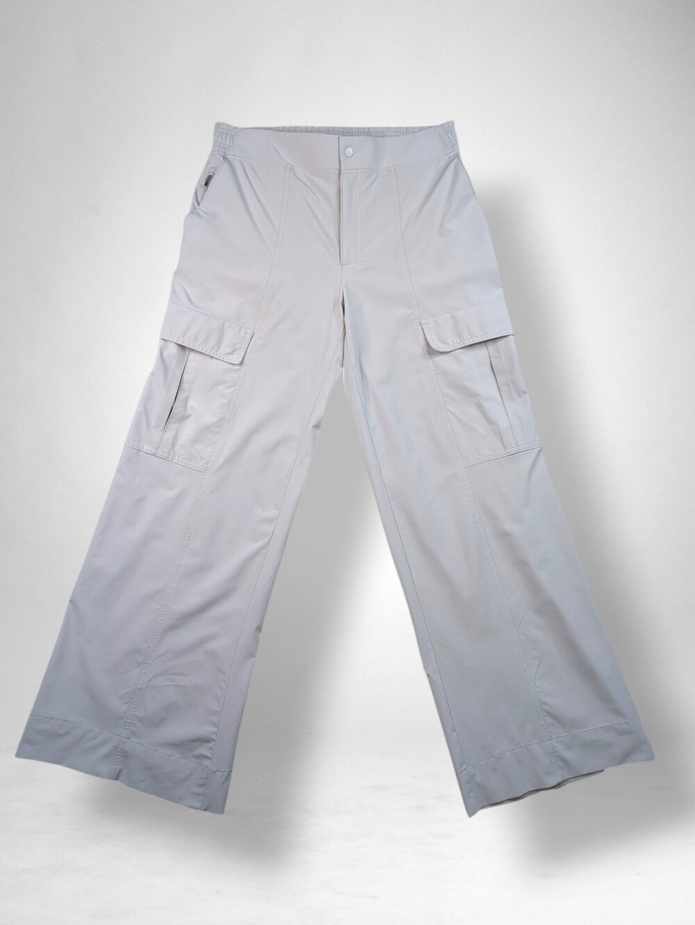 Athleta "Chelsea" Sz 8 Taupe/Stone Super Soft Fabric Flowy Wide Leg Zip Pockets - Picture 2 of 16